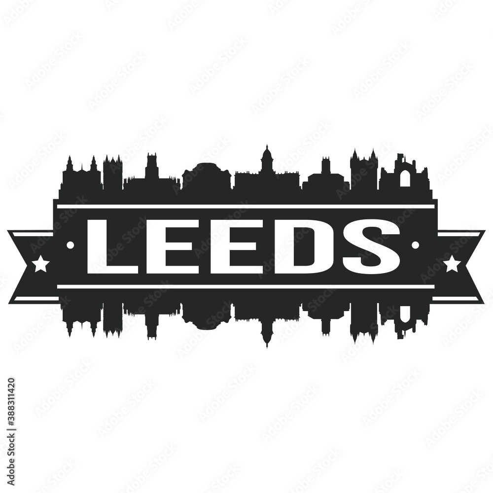 Leeds England Skyline Silhouette City Vector Design Art Stencil.