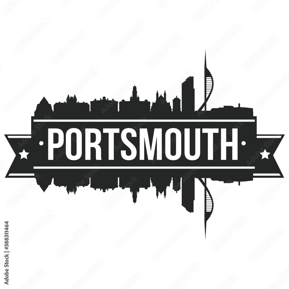 Portsmouth England Skyline Silhouette City Vector Design Art Stencil.