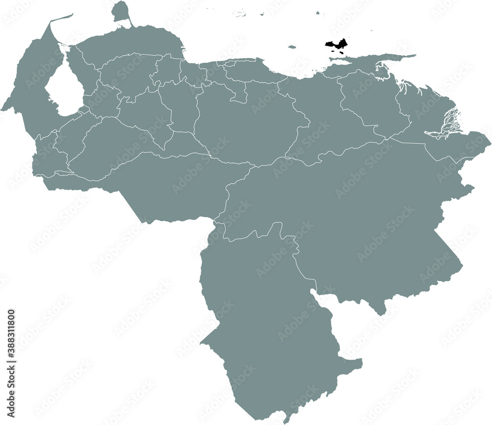 Black Location Map of the Venezuelan State of Nueva Esparta within Grey Map of Venezuela