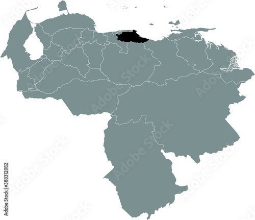 Black Location Map of the Venezuelan State of Miranda within Grey Map of Venezuela