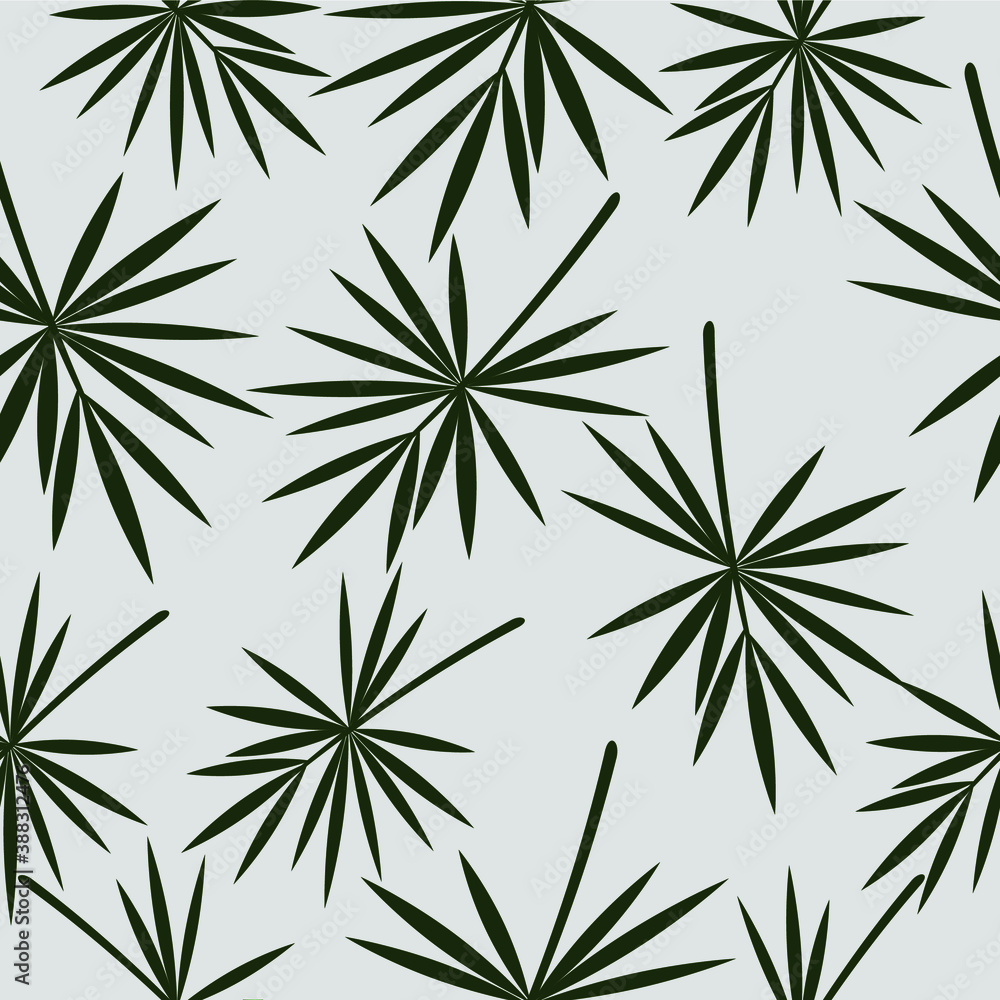Seamless pattern with tropical leaves on a gray background.