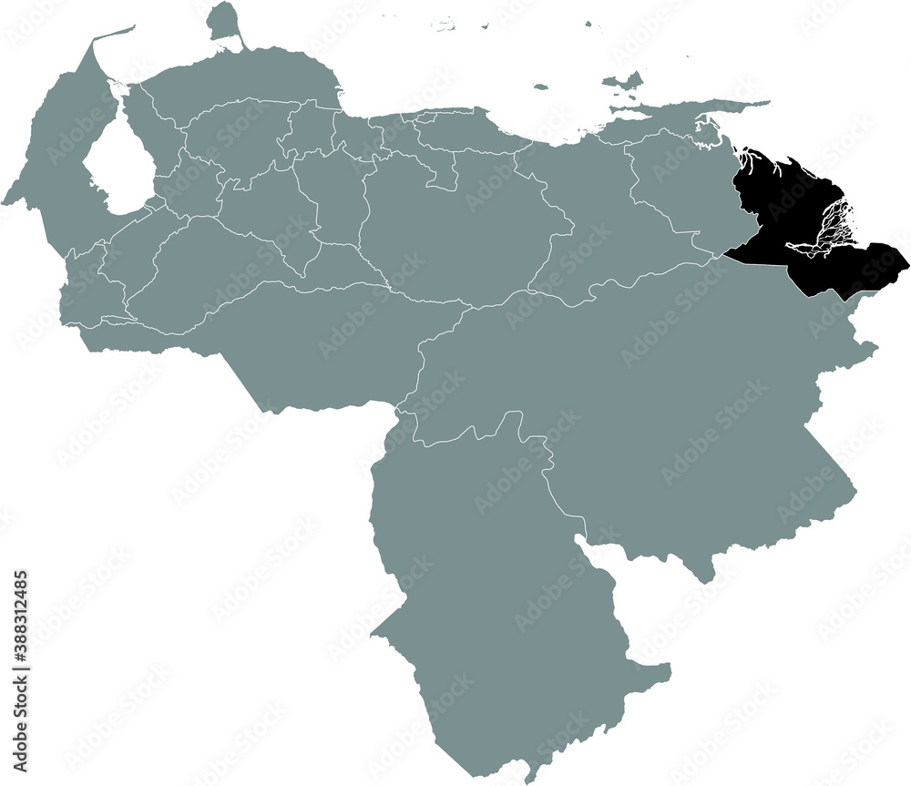 Black Location Map of the Venezuelan State of Delta Amacuro within Grey Map of Venezuela