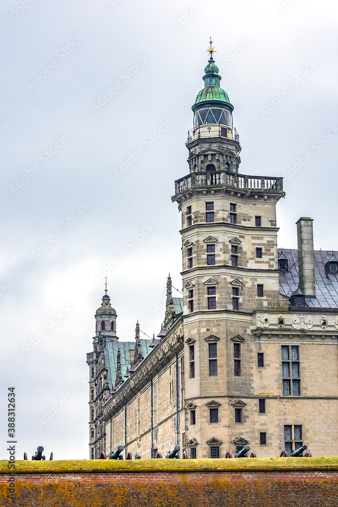 Fototapeta premium External view of Kronborg castle (1690) in Helsingor, Denmark. Kronborg is one of the most important Renaissance castles in Northern Europe, known worldwide from Shakespeare's Hamlet.