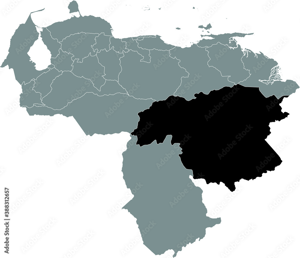 Black Location Map of the Venezuelan State of Bolívar within Grey Map of Venezuela
