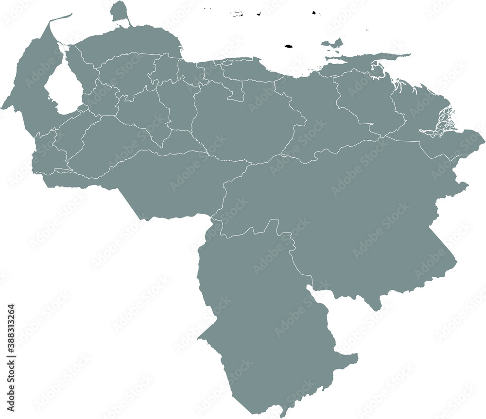 Black Location Map of the Venezuelan Federal Dependencies within Grey Map of Venezuela