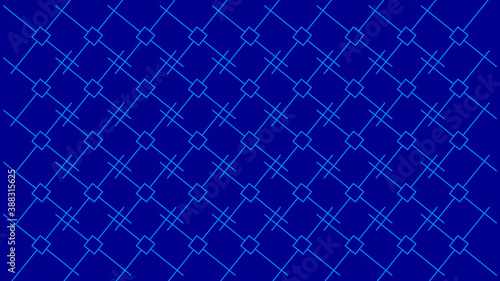 Crossing diagonal lines and squares structure pattern on blue background