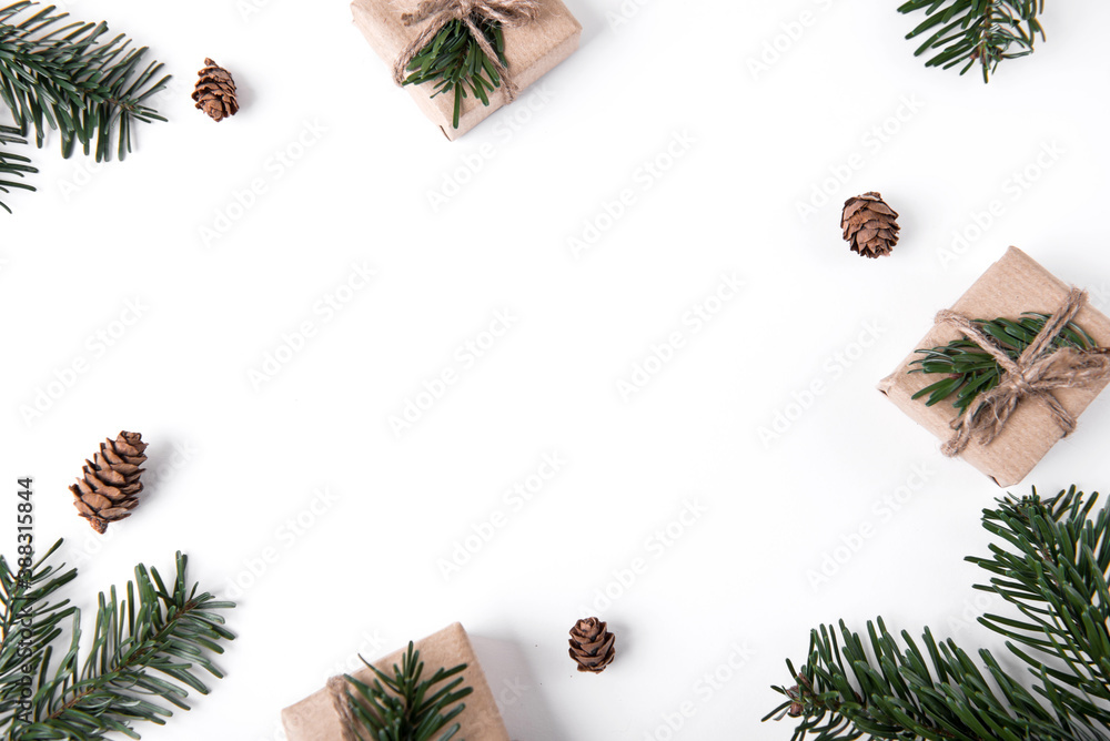 Beautiful Christmas background with presents and decorations Beautiful Christmas background with presents and decorations