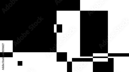 Clean minimal geometry background pattern with interacting black-and-white rectangles of different size