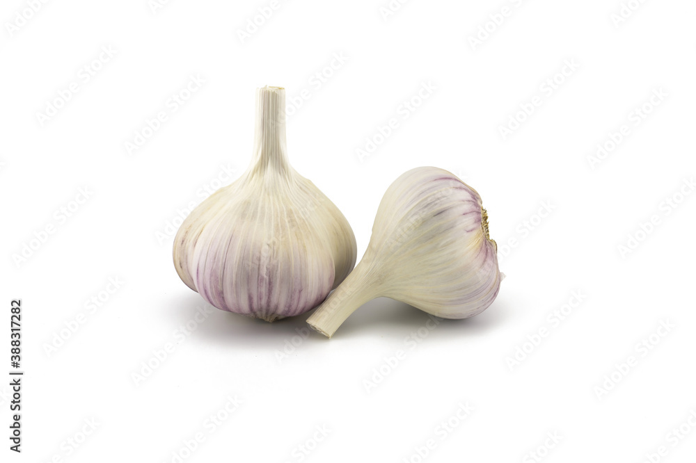 Garlic bulbs in close-up on white background Garlic bulbs in close-up on white background