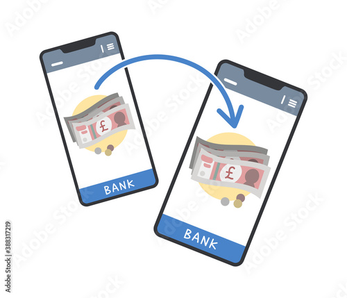 スマホからスマホに送金する様子のイラスト（イギリスポンド）