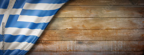 Greek flag on vintage wood wall banner