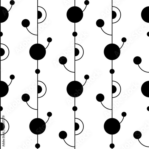 Geometric seamless pattern. Black and white abstract background with circles. Repeating texture. Vector illustration geometric shapes. Modern ornament. Design textile, paper, wallpaper, cloth.