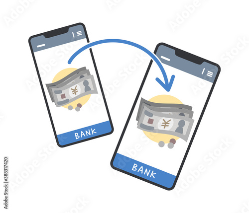 スマホからスマホに送金する様子のイラスト（日本円）