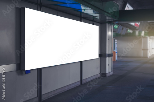 blank billboard design for display announcement and advertising indoor transport station hall in city.