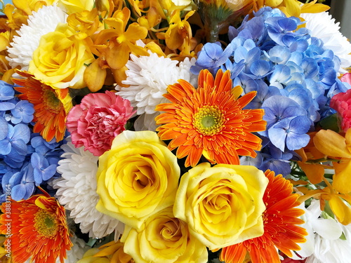 Close up Colorful Flowers Bouquet Background.