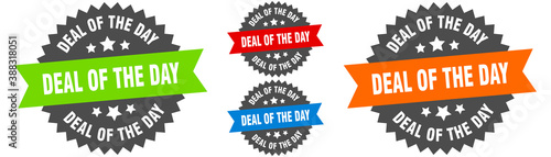 deal of the day sign. round ribbon label set. Seal photo