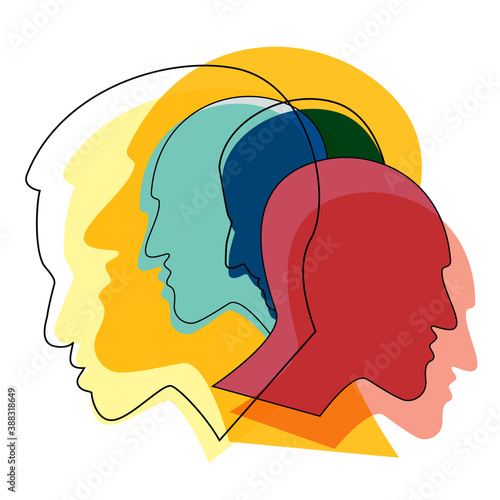 People prophile heads. Schizophrenia concept, symbol of depresion, dementia. Vector ilustration. photo