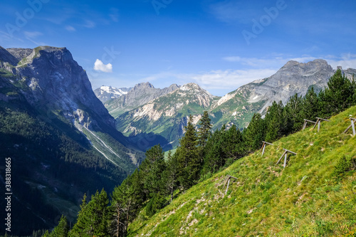 Mountain and pastures landscape in French alps © daboost