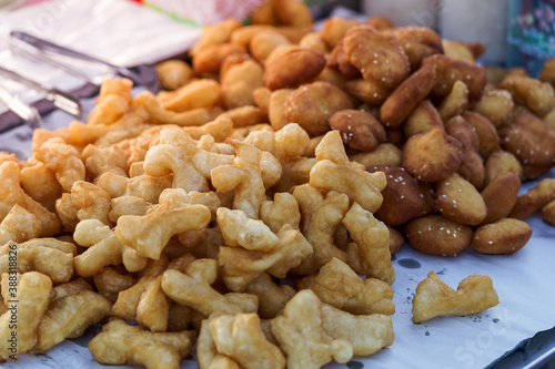 The photo of the pile of Patongko snacks in the market is very popular breakfast