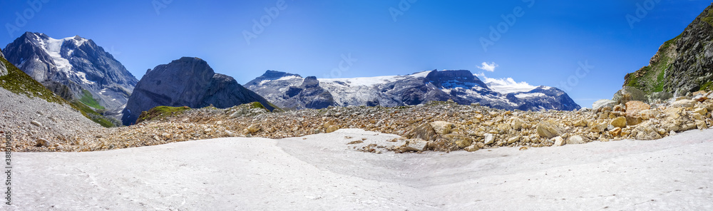 Grande Casse Alpine glacier landscape in French alps. Panoramic view