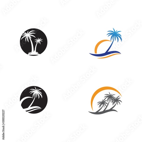 Set Palm tree summer logo template vector illustration