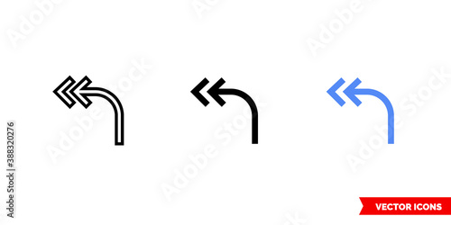 Reply all arrow icon of 3 types color, black and white, outline. Isolated vector sign symbol.