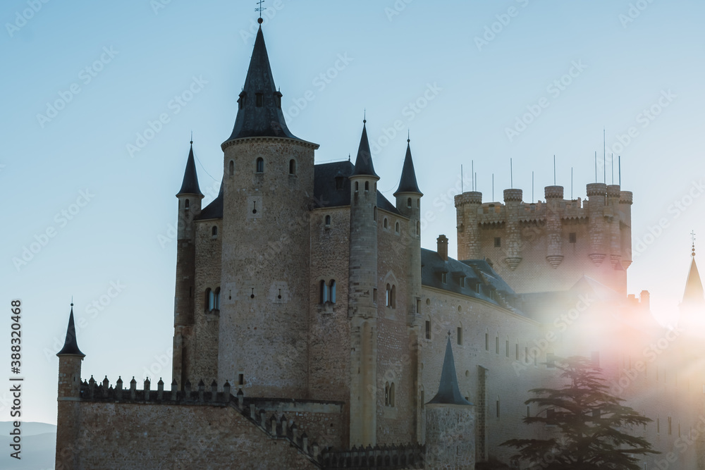 Segovia's alcazar castle in sunrise
