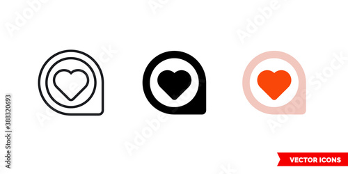 Search for love icon of 3 types color, black and white, outline. Isolated vector sign symbol.