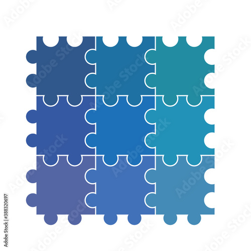 nine pieces of jigsaw puzzle or autism puzzle piece symbol flat vector icon for apps and websites