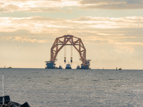 St. Simons Island, Georgia/USA - 10/27/2020: VB-10,000 arriving in the St. Simons Sound to remove the capsized Golden Ray cargo ship.
