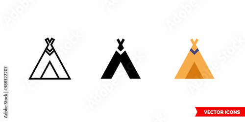 Teepee icon of 3 types color, black and white, outline. Isolated vector sign symbol.