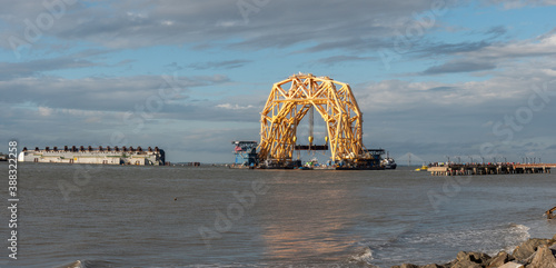 St. Simons Island, Georgia/USA - 10/27/2020: VB-10,000 arriving in the St. Simons Sound to remove the capsized Golden Ray cargo ship.