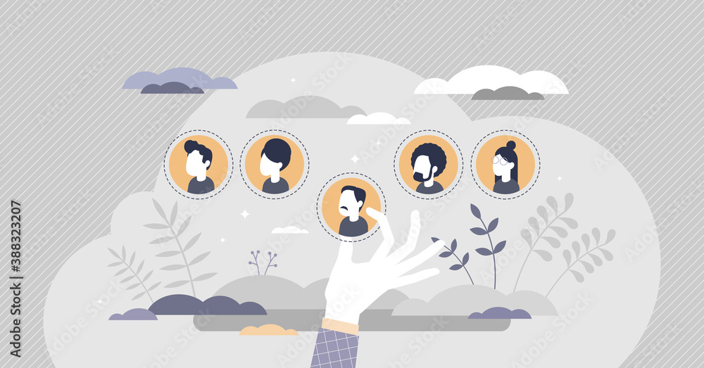 HR personnel selection with hiring best members for work tiny person concept HR personnel selection with hiring best members for work tiny person concept