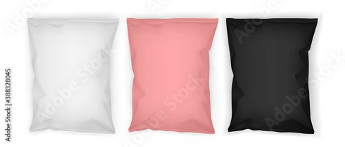 white, pink and black paper packaging isolated on white background  mock up 