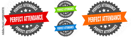 perfect attendance sign. round ribbon label set. Seal