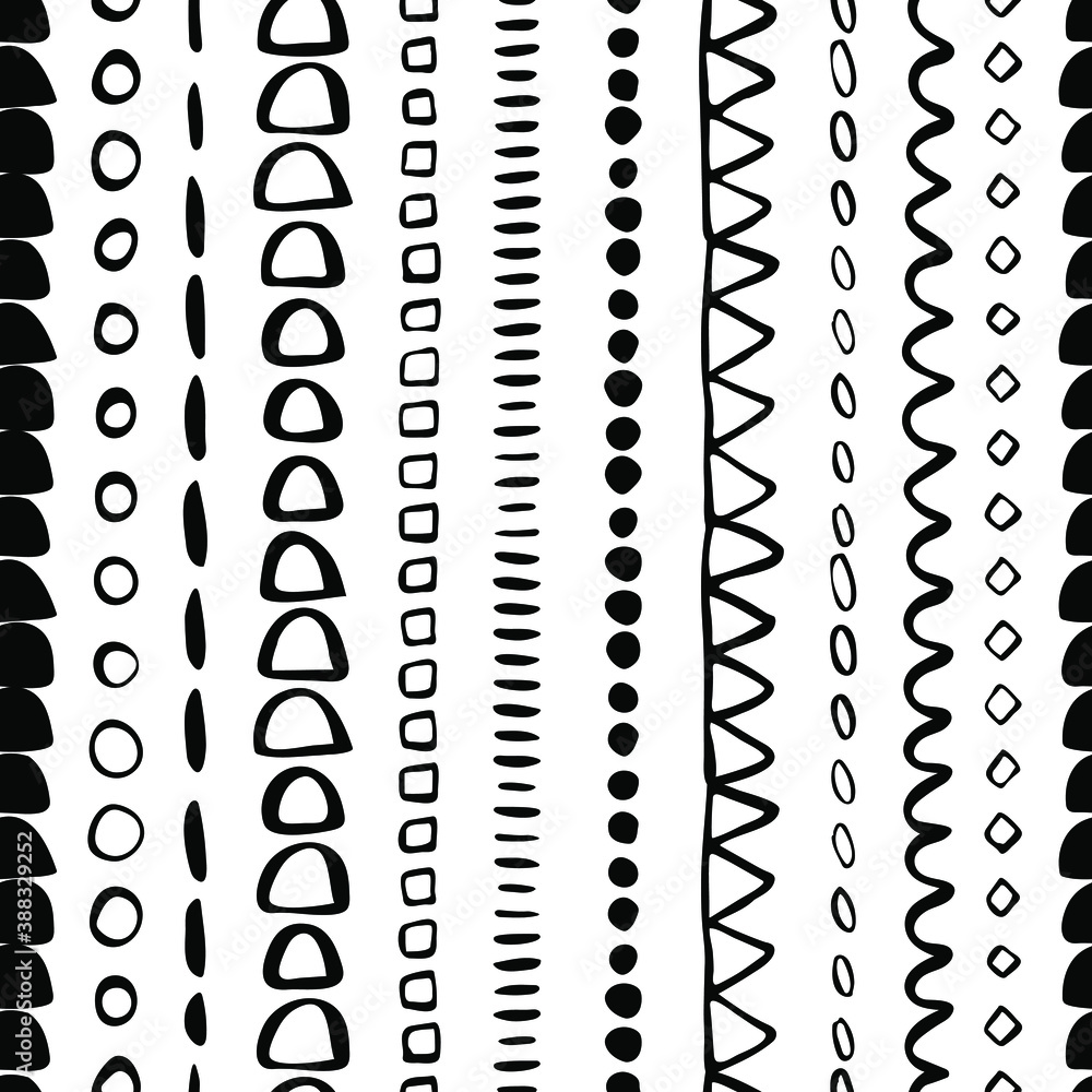 Vector seamless surface pattern design Childish background Childhood hipster Scandinavian Boho style geometric abstract pattern For printing on paper and fabric Black isolated on white background
