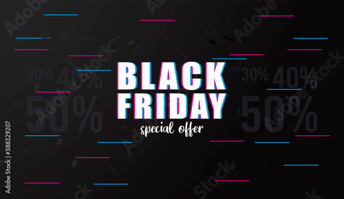 black friday sale banner with lettering and colors lines