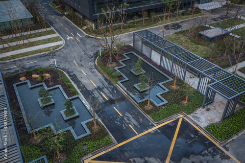 Park with trees and fountains in front of the Business Center photo