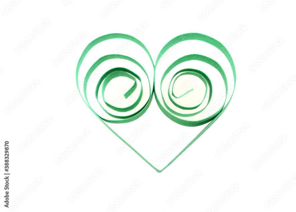 Green quilling paper heart isolated white Green quilling paper heart isolated white