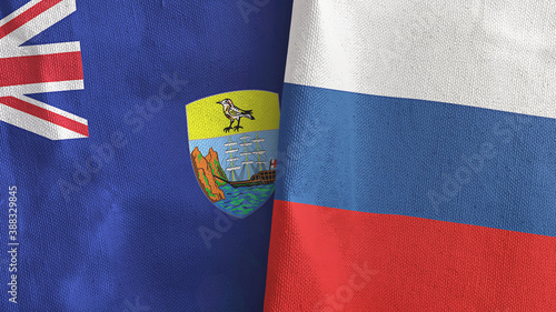 Russia and Saint Helena two flags textile cloth 3D rendering photo