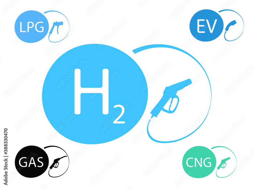 Icons of Hydrogen, LPG, CNG, Gas and EV charging stations Icons of Hydrogen, LPG, CNG, Gas and EV charging stations