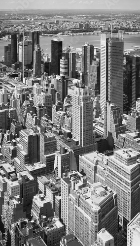 Black and white aerial picture of New York City  US.