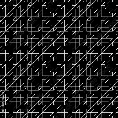 Seamless surface pattern design with houndstooth ornament. Squares, triangles, sign wallpaper. Fabric background. Mosaic motif. Digital paper, textile print, page fill, web designing. Vector art.