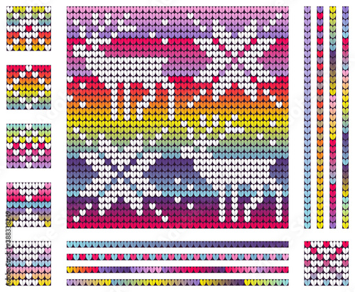 Rainbow neon colors Christmas knitting pattern with deer and star