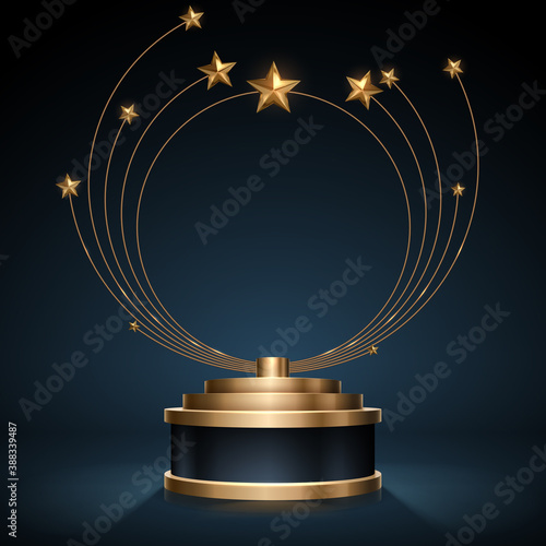 Circle gold stars award on dark background
