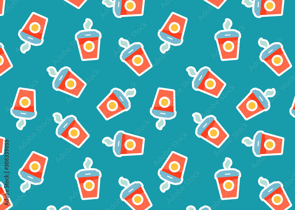Takeaway coffee cup pattern. Coffee pattern design for web and print. Trendy colorful coffee cups. Hand-drawn vector illustration. Morning drink in a takeaway glass. Colorful seamless coffee pattern. Takeaway coffee cup pattern. Coffee pattern design for web and print. Trendy colorful coffee cups. Hand-drawn vector illustration. Morning drink in a takeaway glass. Colorful seamless coffee pattern.