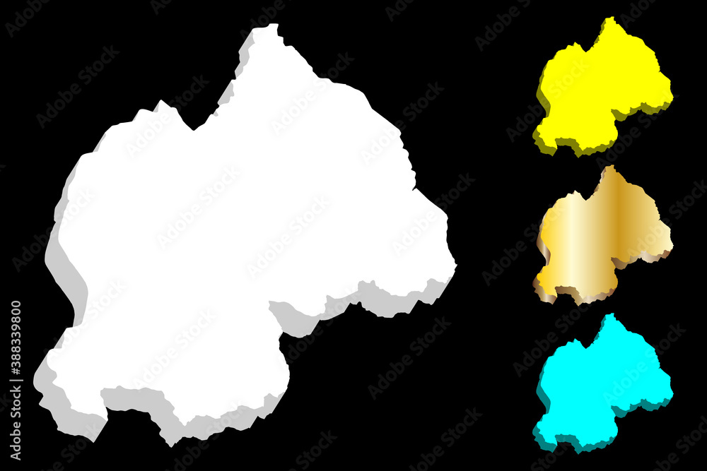 3D map of Rwanda (Republic of Rwanda) - white, yellow, blue and gold - vector illustration 3D map of Rwanda (Republic of Rwanda) - white, yellow, blue and gold - vector illustration