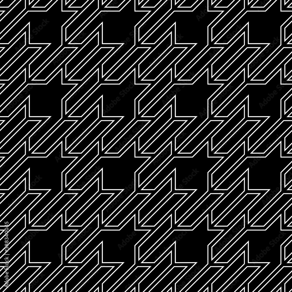 Seamless surface pattern design with houndstooth material ornament. Tooth figures wallpaper. Fabric background. Cloth mosaic motif. Digital paper, textile print, page fill, web designing. Vector art. Seamless surface pattern design with houndstooth material ornament. Tooth figures wallpaper. Fabric background. Cloth mosaic motif. Digital paper, textile print, page fill, web designing. Vector art.