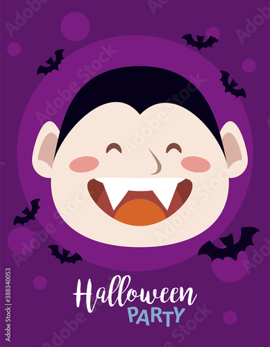 happy halloween party with dracula count and bats flying