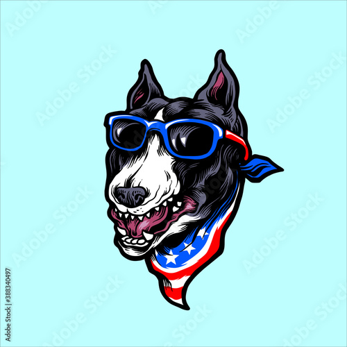 American Pitbull Terrier dog wearing sunglasses for your work merchandise clothing line, stickers and poster, greeting cards advertising business company or brands © Art Graris